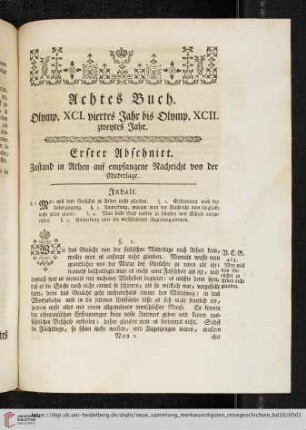 Achtes Buch: Olymp. XCI. viertes Jahr bis Olymp. XCII. zweytes Jahr