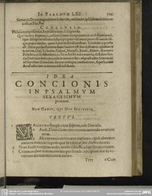 Idea Concionis In Psalmum Sexagesimum primum