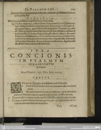 Idea Concionis In Psalmum Sexagesimum primum