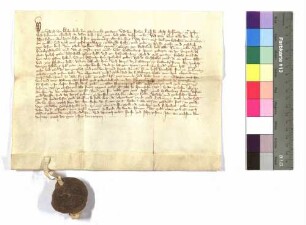 Ulrich von Hohenlohe, genannt von Brauneck und Lyse, seine Hausfrau, verkaufen an Götz von Hohenlohe die Mühle unterhalb Haltenbergstetten gelegen, das Ladamt zu Haltenbergstetten; Siegel: Ulrich von Hohenlohe-Brauneck.