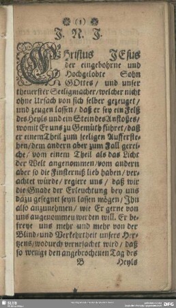 Christus Jesus der eingebohrne und Hochgelobte Sohn Gottes, und unser theuerster Seeligmacher ...