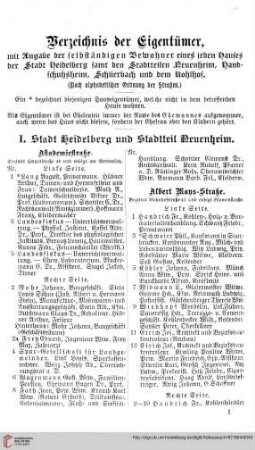 Verzeichnis der Haus=Eigentümer und Haus=Bewohner