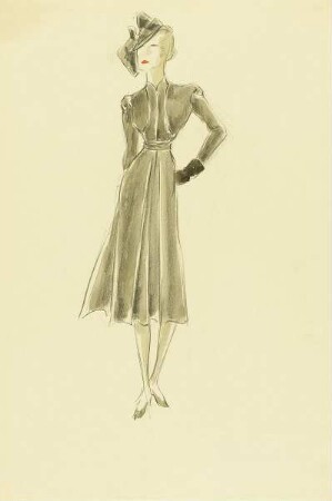 Frau in schwarzem Kleid