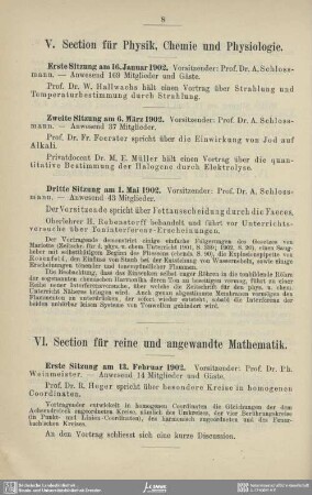 V. Section für Physik, Chemie und Physiologie