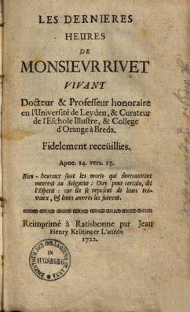 Les dernières heures de Monsieur Rivet