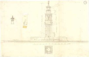 Thiersch, August ; Ägypten; Pharos von Alexandria - Grundriss, Ansicht, Detail