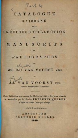 Catalogue de la bibliothèque de theologie ..., 4. Catalogue raisonné de la precieux collection de manuscrits et d'autographes