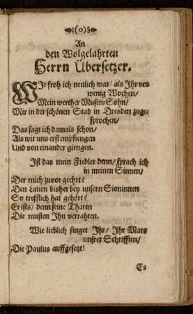 An den Wolgelahrten Herrn Übersetzer.