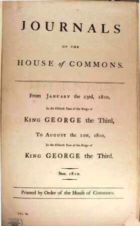Journals of the House of Commons. 65. 1810