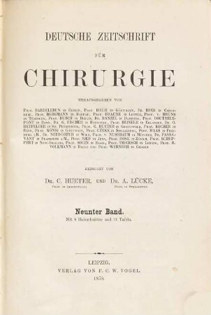 Deutsche Zeitschrift für Chirurgie, 9. 1878