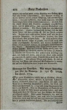 Romanzen der Deutschen. Mit einigen Anmerkungen über die Romanze.