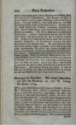 Romanzen der Deutschen. Mit einigen Anmerkungen über die Romanze.