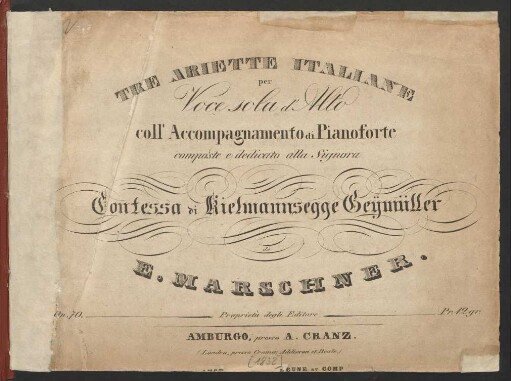 Tre Ariette Italiane per Voce sola d'Alto coll'Accompagnamento di Pianoforte : Op. 70