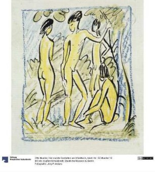 Vier nackte Gestalten am Waldteich