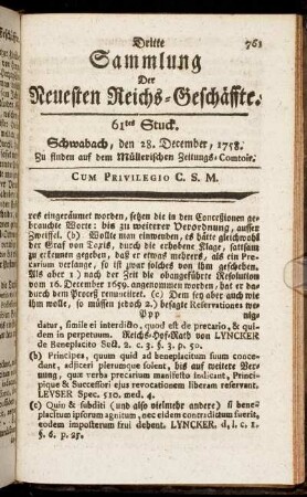 61tes Stuck. Schwabach, den 28. December, 1758.