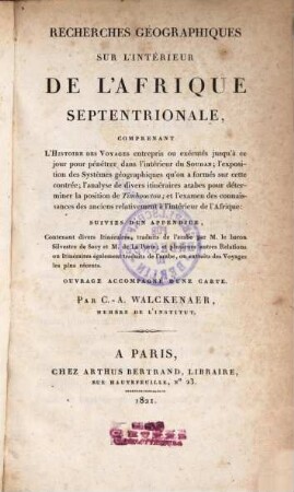 Recherches geographiques de l'Afrique Septentrionale : Avec une carte