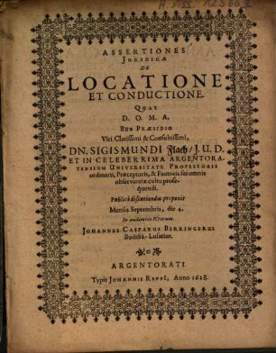 Assertiones Iuridicae De Locatione Et Conductione
