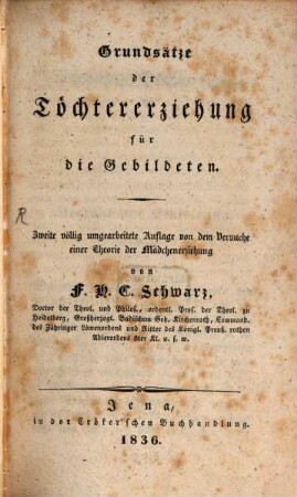 Grundsätze der Töchtererziehung für die Gebildeten