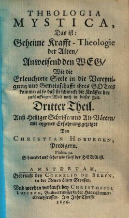 Theologia mystica, Das ist, Verborgene Krafft-Theologie der Alten .... 3
