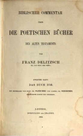 Biblischer Commentar über das Alte Testament, 4,2. 4. Teil, Poetische Bücher ; 2. Band, Das Buch Iob