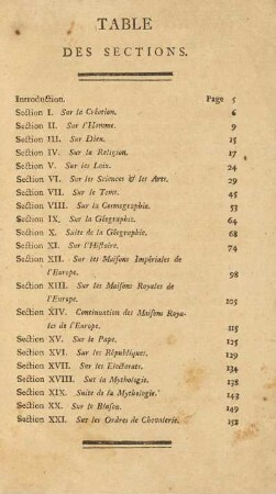 Table Des Sections