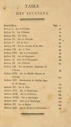 Table Des Sections