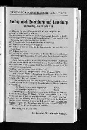 Ausflug nach Boizenburg und Lauenburg am Sonntag, den 13. Juli 1930.