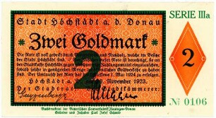 Geldschein / Notgeld, 2 Goldmark, 26.11.1923