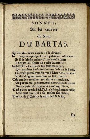 Sonnet, Sur les œuvres due Sieur Du Bartas.
