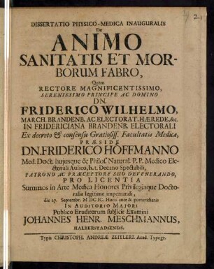 Dissertatio Physico-Medica Inauguralis De Animo Sanitatis Et Morborum Fabro
