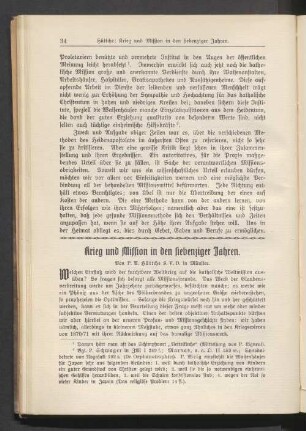 Krieg und Mission in den Siebenziger Jahren