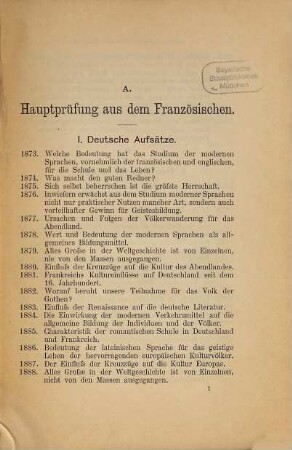 Prüfungs-Aufgaben aus der Haupt-Prüfung der Lehramtscandidaten für neuere Sprachen in Bayern