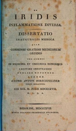 De iridis inflamatione diversa : dissertatio inauguralis medica