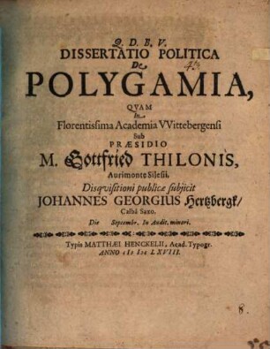 Diss. polit. de polygamia