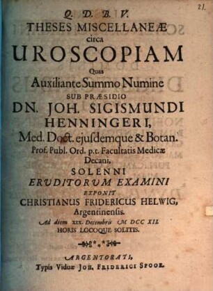 Theses miscellanea circa uroscopiam
