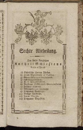 Sechte Abtheilung. Den kaiser königlichen Antheil Schlesiens betreffend.