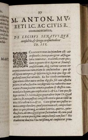 De Legibus Senatus Que consultis & longa consuetudine. Tit. III.