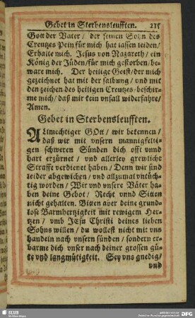Gebet in Sterbensleufften