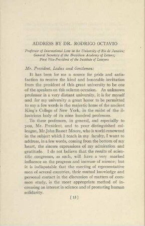Address by Dr. Rodrigo Octavio