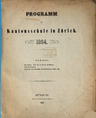 Programm der Kantonsschule in Zürich. 1863/64 (1864)