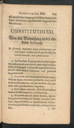 Constitutio XXI. Von der Beweisung in der andern Instantz