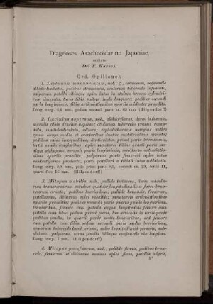 Diagnoses Arachnoidarum Japoniae, auctore