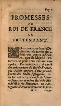Les Promesses du Roi de France au Prétendant