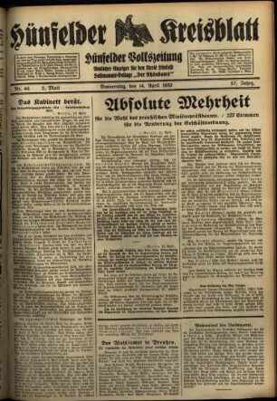 Zweite Ausgabe vom Donnerstag, den 14. April 1932.