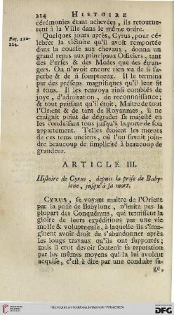 Article III: Histoire de Cyrus, depuis la prise de Babylone, jusqu’à sa mort