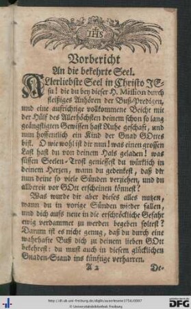 Vorbericht An die bekehrte Seel.