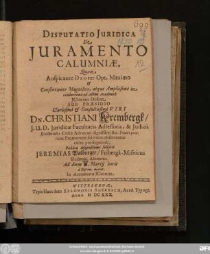 Disputatio Iuridica De Iuramento Calumniae