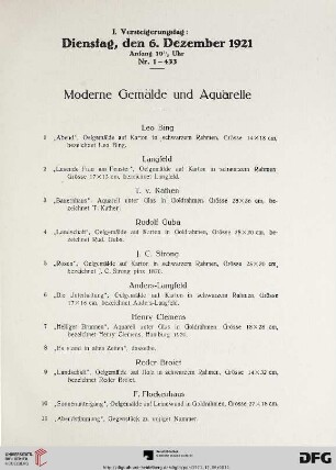 Moderne Gemälde und Aquarelle (Nr. 1-137)