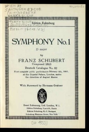 Symphony, No. 1 : D major