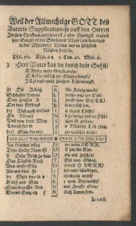 Weil der Allmechtige Gott des Autoris Supplication ... aller Gnedigst erhöret hat ...